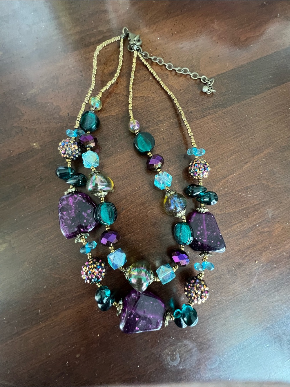 Multicolor Beaded Statement Necklace - Purple & Teal
